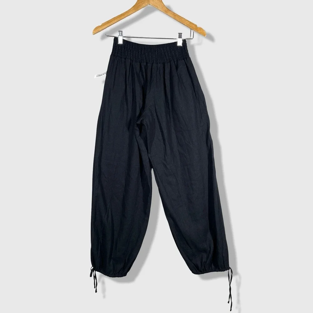 Old Navy Linen Blend Jogger Pants Womens Small Black Coastal Grandma Boho NWT